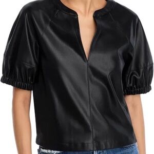 Steve Madden XXL Roxanne Black Faux Leather Split Neck Top